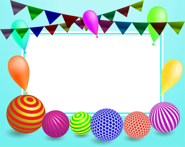 Balões Coloridos Quadro Festivo Estilo Plano Vector Ilustração — Vetor de Stock