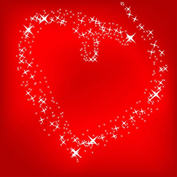 Corazón Estrellas Sobre Fondo Rojo Brillante — Vector de stock