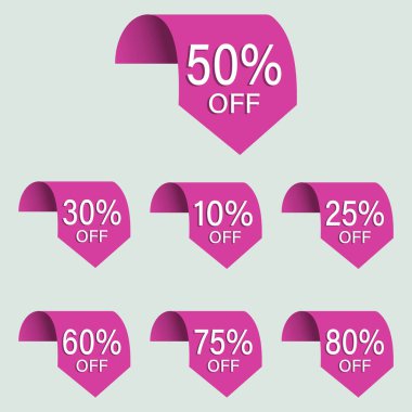 Set of sales tags set of icons, 10, 25, 30, 50, 60, 75, 80% discount on label symbols. Banner sales modern template design. Vector illustration. clipart