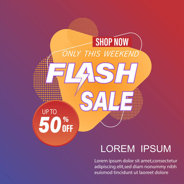  Flash Sale Banner. Up to 50% discount.Limited time offer. Vector illustrations.