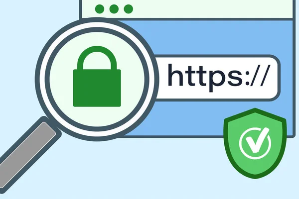  SSL şifrelemesi kullanarak internette sörf yapmak. Sitenizi HTTPS, veri bütünlüğü ve gizliliğini koruyan bir internet iletişim protokolü ile koruyun. Vektör illüstrasyonuName