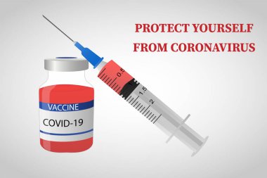  Koronavirüsten kendinizi koruyun. Coronavirus Covid-19 'a karşı bir aşı. Şırınga ve aşı şişesinin ikonları. Ncov-19 Coronavirus tedavisi. vektör çizimleri