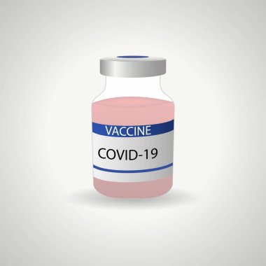  Coronavirus COVID-19.Aşı şişesinin düz simgelerine karşı aşı. COVID-19 koronavirüsünün tedavisi. Vektör illüstrasyonları
