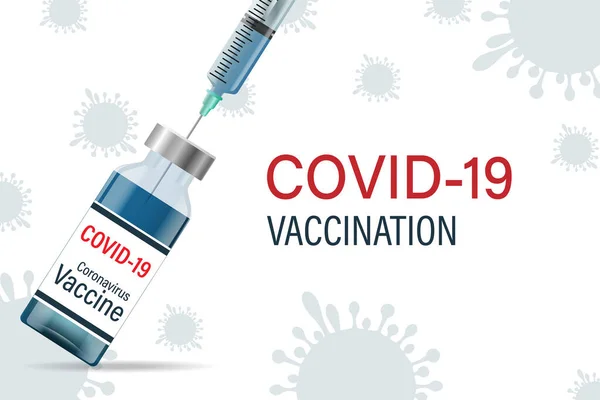  Koronavirüs aşısının vektör geçmişi. Covind-19 koronavirüsüne karşı aşı, aşı şişesi ve kovid19 bağışıklık tedavisi için şırınga. Vektör illüstrasyonu.