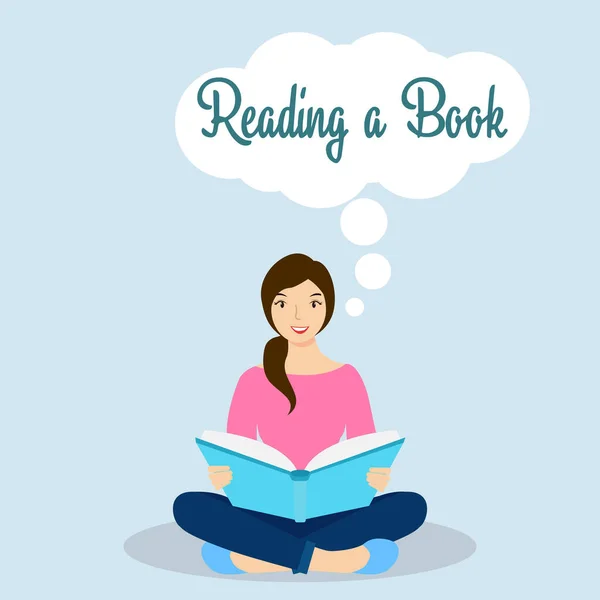 Read Book Cute Girl Sitting Reading Book Vector Illustration — Stock Vector