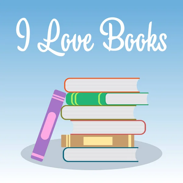 Love Books Stack Books Bunch Books Vector Illustrations Stack Flat — Stock Vector