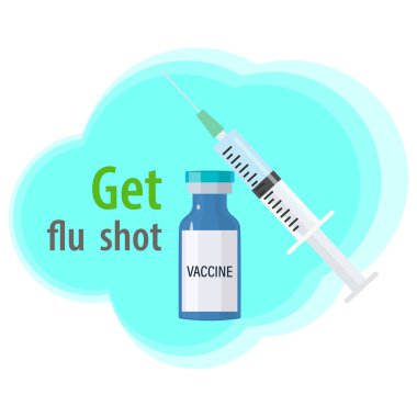  Grip aşısı konsepti. Koronavirüs NCOV-19 'a karşı aşı. Koronavirüse karşı aşı ve aşı, COVID-19, virüs, grip. Vektör