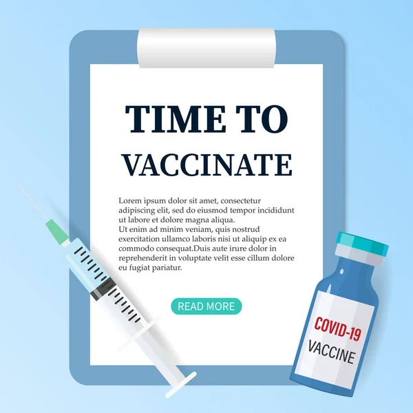 Očkování Proti Covid Čas Nechat Očkovat Vektorová Ilustrace Injekční Stříkačky — Stockový vektor