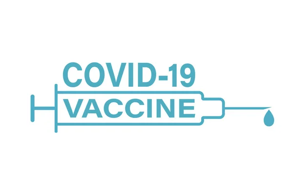 Covid 19ワクチンロゴのデザイン 印刷所のベクトルデザイン 白い背景に隔離されたロゴデザイン 注射用医療注射器 コロナウイルスの予防接種と制御の概念 — ストックベクタ