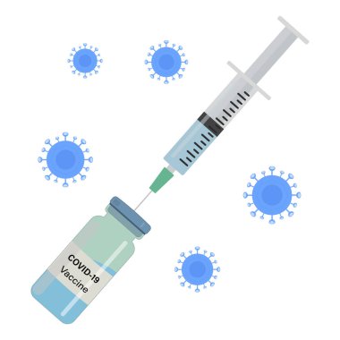  Aşı, Coronavirus Ncov-19 'a karşı aşı. Şırınga ve aşı şişesinin düz simgeleri. Ncov-19 Coronavirus tedavisi. Vektör illüstrasyonları