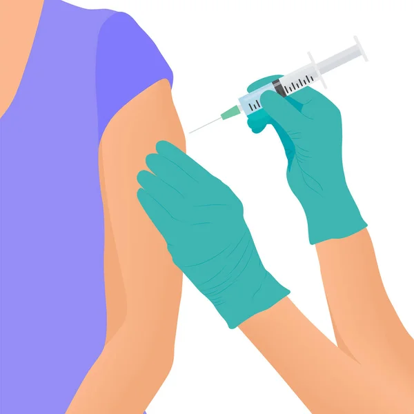 Main Médecin Avec Une Seringue Faisant Vaccination Patient Ampoule Seringue — Image vectorielle