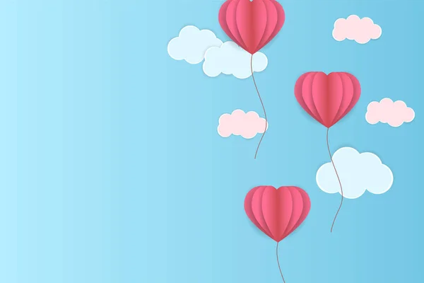Valentine Heart Flying Balloons Heavenly Background Vector Love Card Happy — Stock Vector