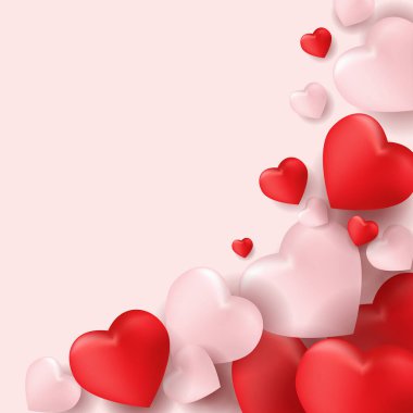 Metin için yeri olan modaya uygun bir afiş, poster veya tebrik kartı için kalbi olan bir arkaplan ve gerçek bir kompozisyon