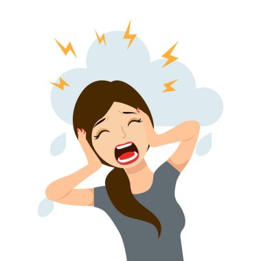 Çığlık atan bir kadının temsili. Psikoloji, depresyon, kötü ruh hali, stres..