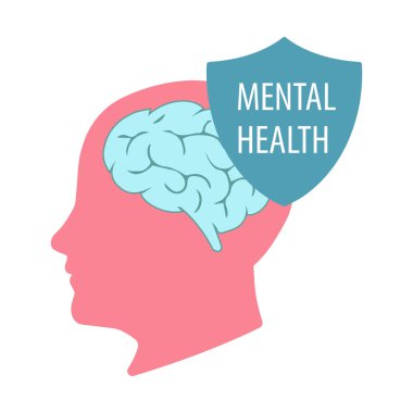  Akıl sağlığı konsepti vektörünün yansıması. Dünya Akıl Sağlığı Günü. Rozetli bir insan kafası. Zihinsel sağlık vektör ikonu. Sembol, logo illüstrasyonu.