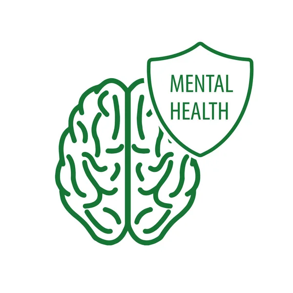 Background to World Mental Health Day. Linear illustration of a brain with a shield isolated on a white background. The concept of mental health. Vector illustration.