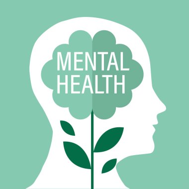  İçinde beyin şeklinde bir çiçek olan bir insan kafasının silueti. Akıl sağlığı konsepti vektörünün yansıması. Psikolojik tedavi ve tedavi. Dünya Akıl Sağlığı Günü.