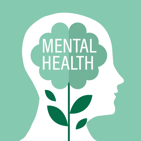  İçinde beyin şeklinde bir çiçek olan bir insan kafasının silueti. Akıl sağlığı konsepti vektörünün yansıması. Psikolojik tedavi ve tedavi. Dünya Akıl Sağlığı Günü.