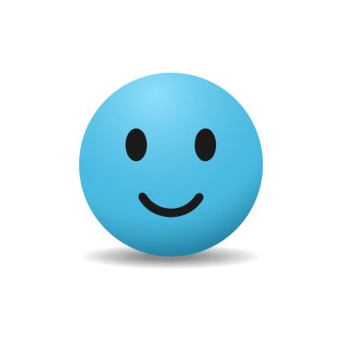 Mutlu gülen yüz, olumlu müşteri geri bildirimi, deneyim, tatmin anketi, zihinsel sağlık değerlendirmesi, Dünya Akıl Sağlığı Günü konsepti. Beyaz arka planda izole edilmiş mavi yuvarlak gülümseyen yüz. Vektör illüstrasyonu