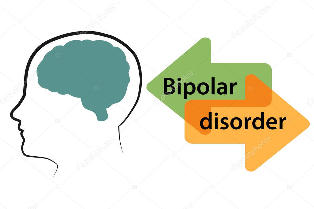 The concept of mental health. Bipolar disorder flat design. Two-faced. Split personality. The concept of mood disorder. Vector illustration