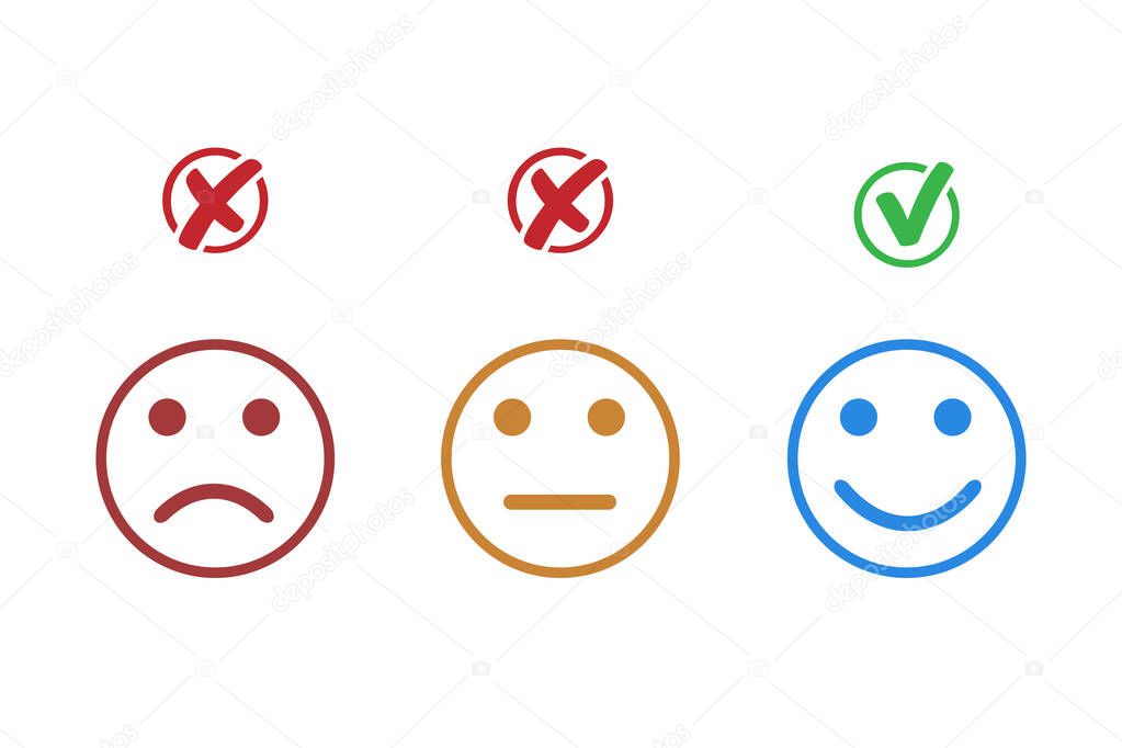 Choosing a happy smile on your face, good feedback rating and positive customer feedback, experience, satisfaction survey, mental health assessment, World Mental Health Day concept