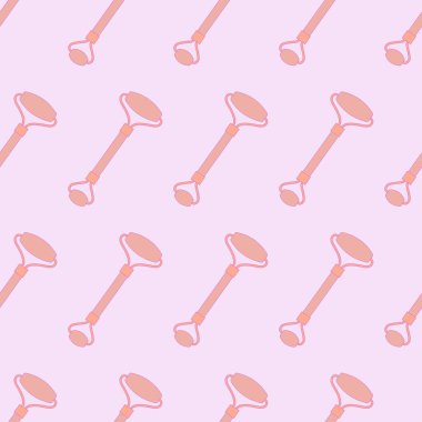 Düz çizgi film pembe taşının kusursuz deseni yüz masajı için. Soluk pembe bir arkaplanda simetrik bir sırayla izole edilmiş.