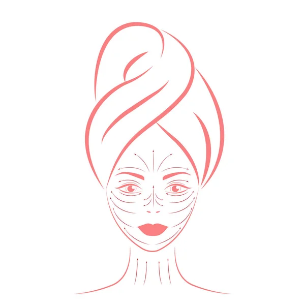 Massage Chinois Aux Pierres Gouache Contour Rose Silhouette Visage Une — Image vectorielle