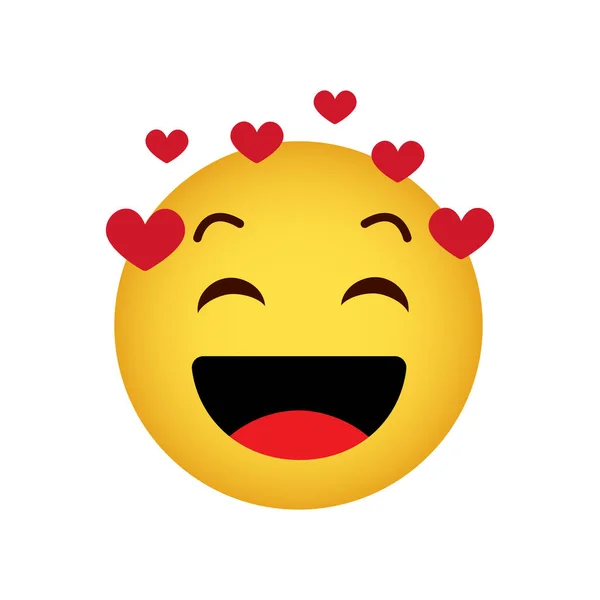 Αγάπη Έρωτας Emoticon Καρδιές Χαρούμενο Κίτρινο Πρόσωπο Λευκό Φόντο Διανυσματικό — Διανυσματικό Αρχείο