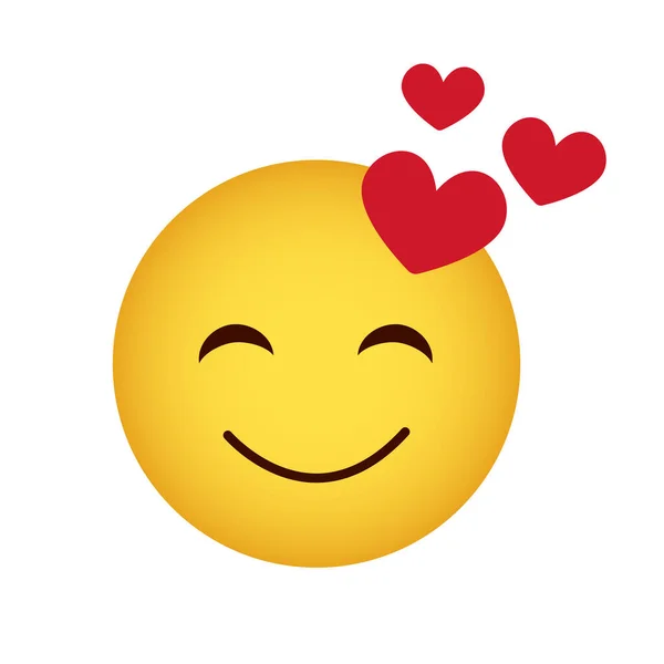 Com Amor Emoticon Amor Com Três Corações Sorridente Rosto Amarelo — Vetor de Stock