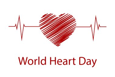 Dünya Kalp Günü konseptinin yaratıcı bir gösterimi, bir afiş veya bir afiş. Dünya Kalp Günü web pankartı sağlık bilincini artırmak için kırmızı kalp atışı çizgisini gösteriyor..