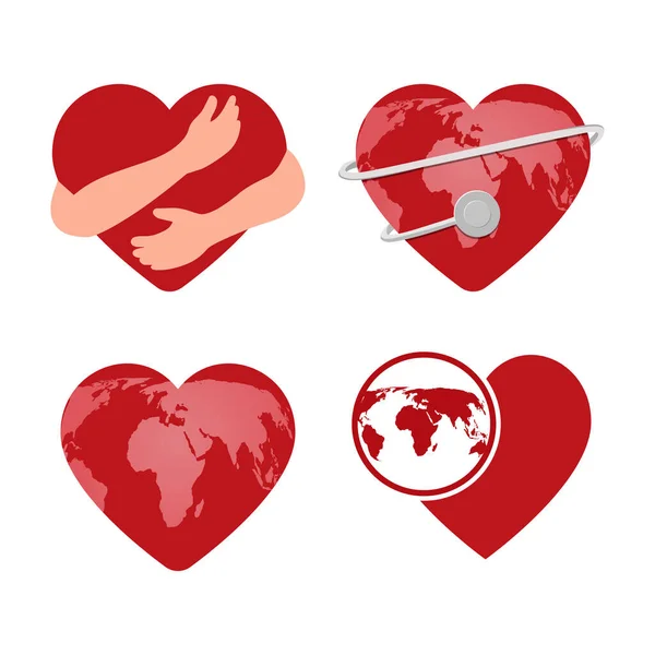 Srdce Pro Světový Den Srdce Srdce Objímajícími Rukami Srdce Stetoskopem — Stockový vektor