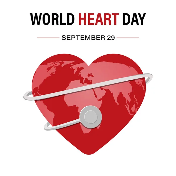 Stetoskop Kalp Dünya Haritasıyla Dünya Kalp Günü Arkaplanının Vektör Çizimi — Stok Vektör