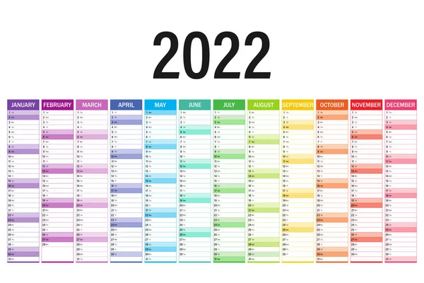 2022 Planificador Calendario Colorido Una Página Sobre Fondo Blanco Cada — Vector de stock
