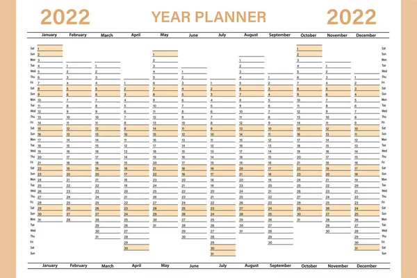 Calendario Lineal Para 2022 Vector Planificador Del Calendario Anual Una — Vector de stock