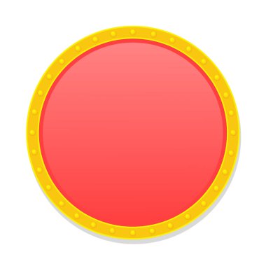 Beyaz arka planda sarı kenarlı kırmızı yuvarlak bir çerçeve. Vektör illüstrasyonu