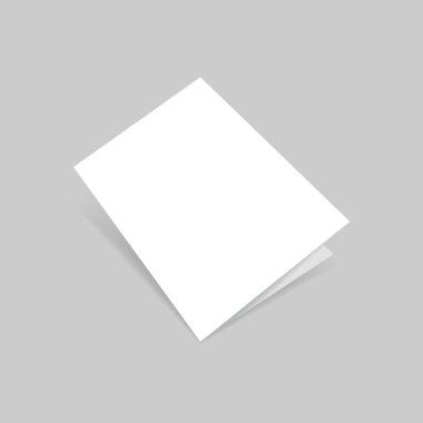 Boş bir düzen ikiye katlanmış, açık bir broşür. Broşür, katalog, el ilanı, kartpostal, not kağıdı, hediye kartı, kartpostal, broşür veya mektup için boş bir kağıt kapağı