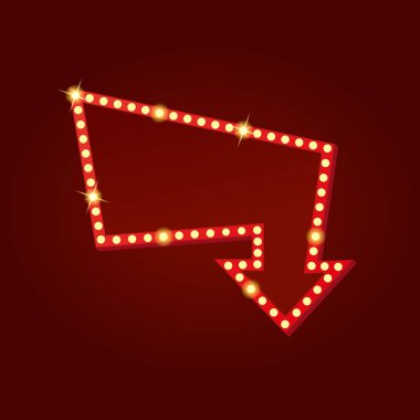 Retro ışık kutusu tarzında bir ok. Vintage ışıkkutusu işaretçisi. Vektör illüstrasyonu