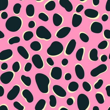 Vektör Moda Leopar derisi pürüzsüz desen. Moda desen tasarımı, kumaş, kapak, ambalaj kağıdı, arka plan, duvar kağıdı için pembe dokuda soyut vahşi hayvan çita siyah noktaları.