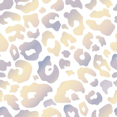 Moda krom leopar soyut, dikişsiz desen. Moda deseni tasarımı, tekstil, kapak, örtü, duvar kağıdı için beyaz arka planda vahşi hayvan çitası folyo, metalik doku. Vektör illüstrasyonu.