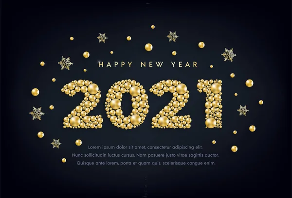 Szczęśliwego Nowego Roku 2021 Projekt Kartki Okolicznościowej Numerami Złotego Koralika — Wektor stockowy