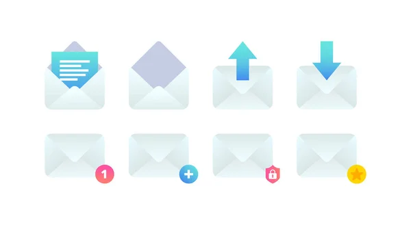 Mail Flat Icon Set Benachrichtigung Über Neue Eingehende Nachrichten Öffnen — Stockvektor