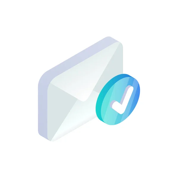Mail Met Vinkje Bevestigingsbericht Isometrische Pictogram Verificatie Mailbericht Concept Succesvolle — Stockvector
