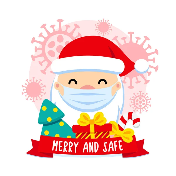 Selamat Dan Aman Santa Claus Dengan Topeng Pelindung Virus Corona - Stok Vektor