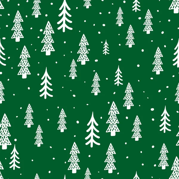 Christmas Forest Scandinavian Hand Drawn Seamless Pattern Vector New Year — Stock Vector