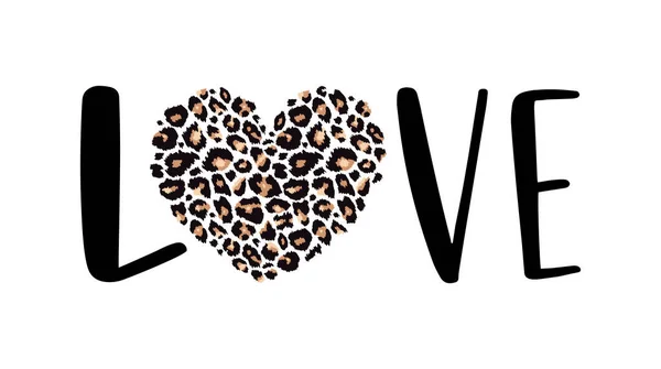 Amor Com Leopardo Texturizado Coração Elemento Design Vetorial Com Padrão — Vetor de Stock