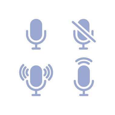 Mikrofon basit simge seti. Düz podcast radyo işareti, yayın sembolleri. Uygulama, web, tasarım için izole edilmiş Retro mikrofon vektörü düğmesi.