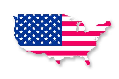ABD vektör haritası Amerikan ulusal bayrağı renkleri. Beyaz arkaplanda izole edilmiş gölgesi olan Amerika Birleşik Devletleri vektörü.