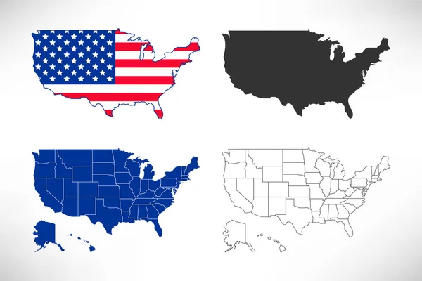 Набор Векторных Карт Сша Американский Национальный Флаг Силуэт Вектора Соединенные — стоковый вектор