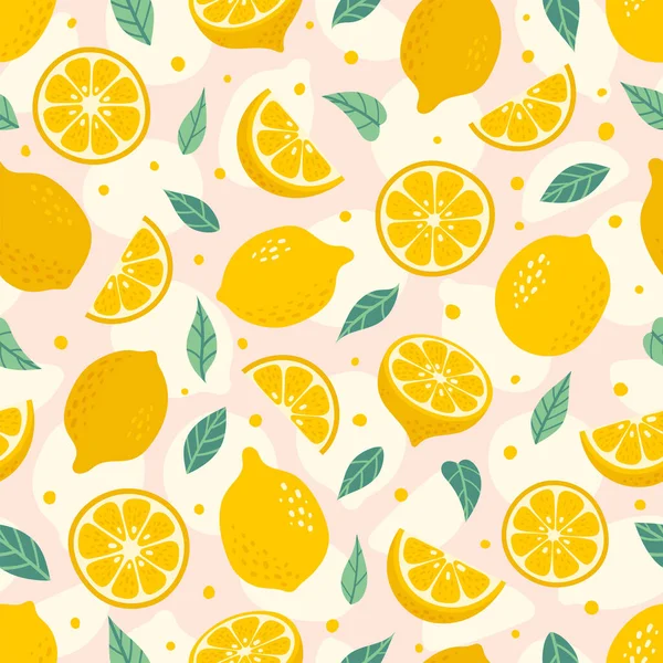 Cute Vector Lemon Hand Drawn Seamless Pattern Cartoon Summer Fruit — Stock Vector