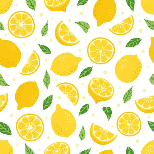 Lindo Vector Limón Patrón Inconsútil Tropical Rebanada Fruta Fresca Verano — Vector de stock